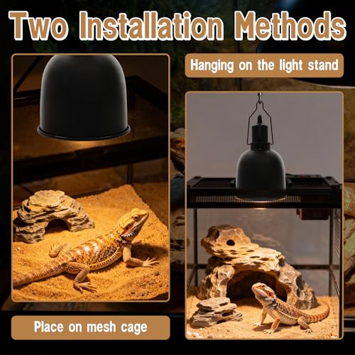 Reptile Light Fixture with Dimming Thermostat 5.5 Inch Deep Dome Infrared Reptile Heat Lamp Max 300W for Turtle Bearded Dragon Lizards Snake