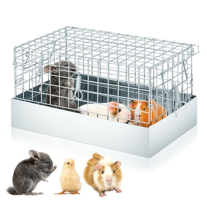 DoubleFill 14 x 8 x 8 Inch 1 Hole Folding Guinea Pig Carrier Chinchilla Carrier Portable Hamster Travel Cage with Tray Handle for Rabbit Chick Bird Small Animal Transport Temporary Housing Pet Habitat