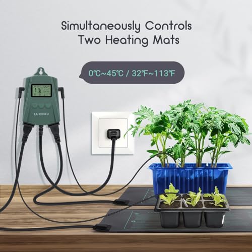 LUXBIRD 2 Pack 10"x 20.75" Seedling Heat Mat and Digital Thermostat Controller Combo Set (120v US Plug)