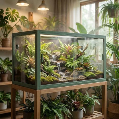 Front Opening Reptile Enclosure, 120 Gallon Ultra-Clear Glass Reptile Tank 4x2x2 ft, Green Large Bearded Dragon Tank with Screen Top Ventilation for Lizard, Snake & Chameleon Habitat