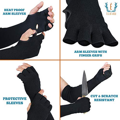 Cut Heat Bite Resistant Arm Sleeves –EN388 Certified Arm Protection Sleeve for Welding, Cooking, Cat & Dog Handling - color: Black