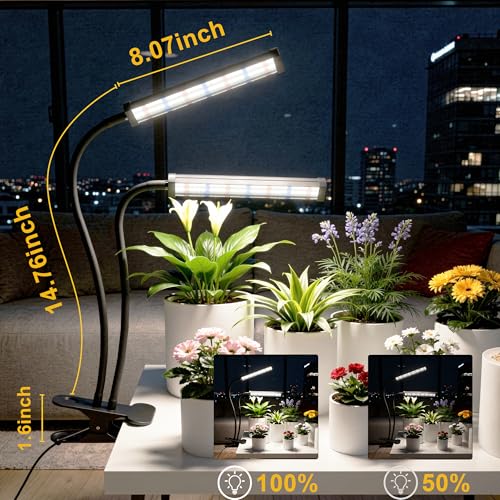 GooingTop Grow Light 100W 6000K, Super Bright White Desktop Clip Plant Lamp for Seedlings Succulents Seeds Starting Indoor Plants Growing,Bendable Gooseneck & Timer 4 8 12 H - size: 100Watts