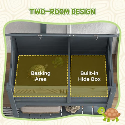 PawHut Tortoise Habitat with Shelf Storage, Reptile Enclosure with Tray, Light Support Frame, Gray - color: Gray
