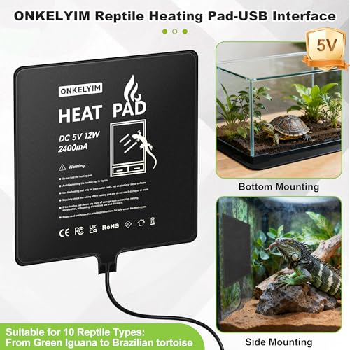 USB Reptile Heat Pad, 6"X8" 8W Heat Mat for Reptiles, Reptile Heating Pad Under Tank Terrarium Heating Mat Waterproof for for Plants, Seeds, Lizard, Snake, Turtle, Hermit Crab - size: 8W