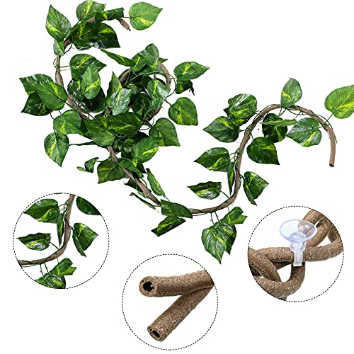 Jetec Large Bearded Dragon Hammock Set, Reptile Hammock with Climbing Vine & Leaves, Extra Large Jungle Climber Vines Habitat Decor with Strong Suction Cups, Terrarium Accessories