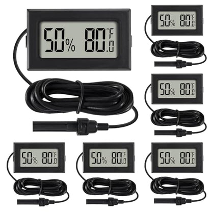 6Pcs Mini Digital Thermometer Hygrometer Gauge with Probe Sensor LCD Display Meter Indoor Temperature Humidity Fahrenheit Meter for Incubator Reptile Plant Tank Garden ℉ - size: 6 pcs