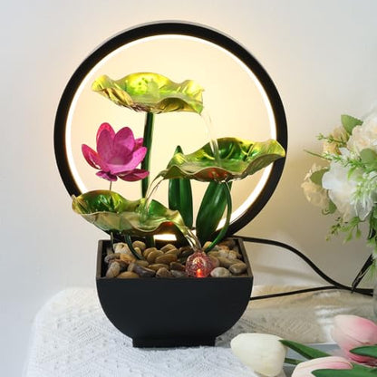 Tabletop Fountain 3-Tiers Leaf,11" Small Waterfall Fountains Indoor Water Fountain with Rocks and Ring Lights,Desktop Fountains for Meditation Relaxation for Bedroom Living Room Office