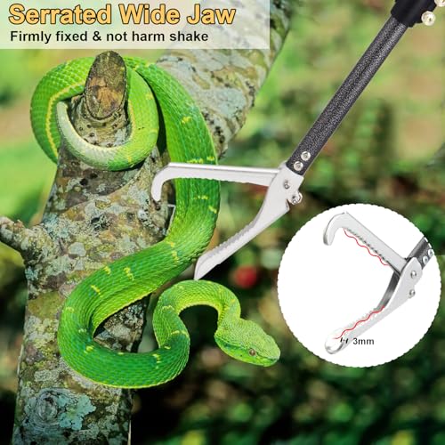 Snake Tongs Heavy Duty, 68" Snake Catcher Grabber for Rattlesnake Professional Safe Handling Snake Long Reach Grabber Wide Jaw Handling Tool with Lock Non Slip Foam Handle Sturdy Metal Tubes