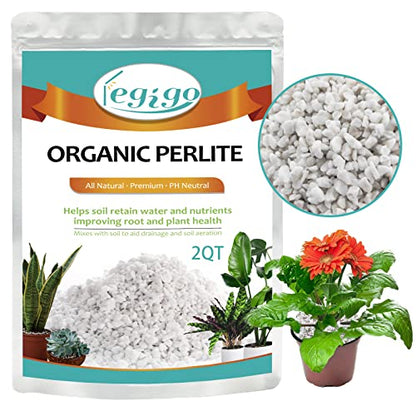 Legigo 2 QT Organic Horticultural Perlite & 2 QT Horticultural Charcoal, Natural Soil Amendment for Superior Drainage, Aeration, and Healthy Root Systems in Indoor Plants, Orchids, Terrariums & Pottin