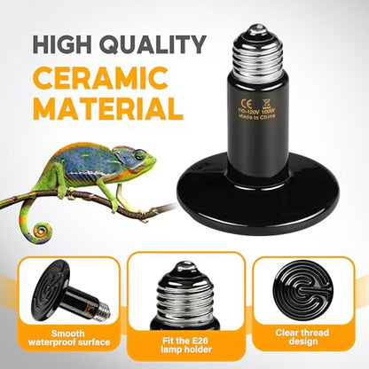 HealSmart 100W Reptile Heat Lamp Ceramic Heat Emitter, No Light Emitting Heat Bulbs, Suitable for Snake/Lizard/Spider, Plant Growth and Incubating Chicken, 2-Pack - size: 100 Watts, style: D-75mm (2.95") *2 Pcs