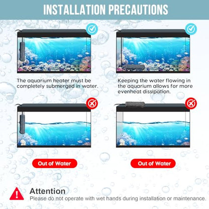 Aquarium Heater 100W, Fish Tank Heater with High-Temperature Protection and Turtle Tank Heater with Automatic Power-Off When Leaving Seawater or Freshwater. - size: 100W