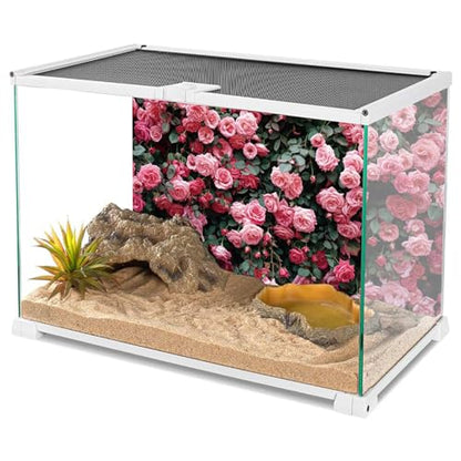 YongFoto Reptile Terrarium Background 30x18 inch Reptile Tank Background Green Leaves Pink Floral Rose Flowers Wall Reptile Habitat Background Bearded Dragon Fish Tank Aquarium Background Backdrop - color: Pink, size: 30x18in/75x45cm