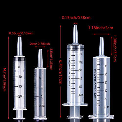 Frienda 4 Packs Large Plastic Syringe Measuring Syringe Tools Dispensing Multiple Uses (20 ml and 60 ml) - size: 20 ml and 60 ml