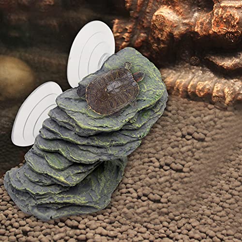 Turtle Basking Platform with Strong Suction Cups，Fish Tank Aquarium Tortoise Climbing Platform , Reptile Climbing Shale Resin Step Ledge Stone Aquarium Ornament Rock Float Resting Terrace for Frogs