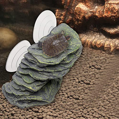 Turtle Basking Platform with Strong Suction Cups，Fish Tank Aquarium Tortoise Climbing Platform , Reptile Climbing Shale Resin Step Ledge Stone Aquarium Ornament Rock Float Resting Terrace for Frogs