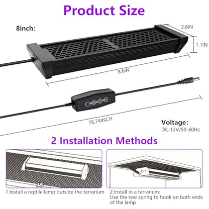 Dimmable UVB Light for Reptiles, LED Reptile UVA UVB Lamp with 3 Lighting Modes, 4/8/12 Hours Timer, Adjustable Brightness, Reptile Light for Bearded Dragon Turtles Lizard Snake Gecko, 8W