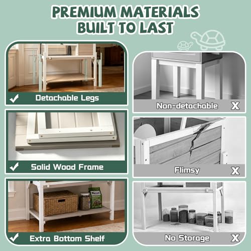 Large Tortoise Habitat with Adjustable Lamp Stand & Storage Shelf, Wooden Tortoise Enclosure with Viewing Window, Pull-Out Tray, 2-Room Reptile Turtle Enclosure House Indoor & Outdoor, Grey - size: 40.4"L x 23"W x 32"H