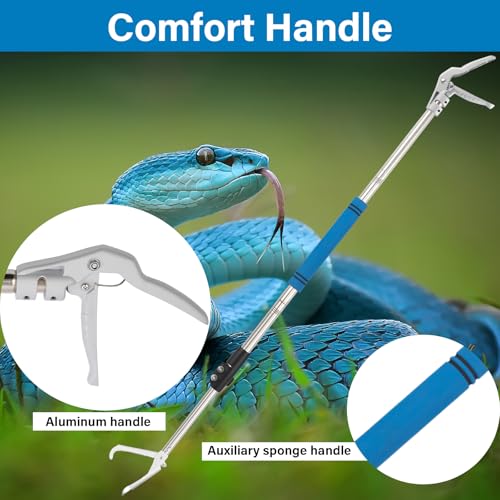 Snake Grabber Tool, 55" Snake Tongs Long Handle for Rattlesnake Reptile Tongs Heavy Duty Long Catcher Reach Grabber Stainless Steel Materials Sponge Handle Wide Jaw (55 inches) - size: 55"