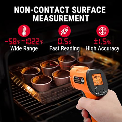 TempPro Temperature Gun, Infrared Thermometer Gun with Laser, Laser Thermometer Gun -58-1022 ℉, Meat Thermometer Digital with Super Long Probe, Food Thermometer for Cooking, Gift for Dad Him Husband