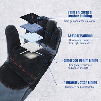 IC ICLOVER Animal Handling Gloves Snake Bite Proof, Double Leather Padding, Anti-bite Dog Cat Bird Reptile Control Protection - color: L -16inch