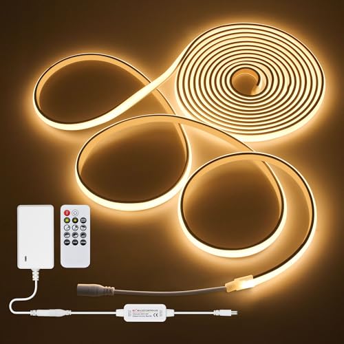 5M LED Light Strip 24V 16.4FT COB LED Strip Light with Remote Warm White Tunable LED Tape Light 3000K 320LEDs/M High Density Waterproof LED Rope Light Outdoor Includes Adapter for Cabinet - color: Warm White, size: 5M
