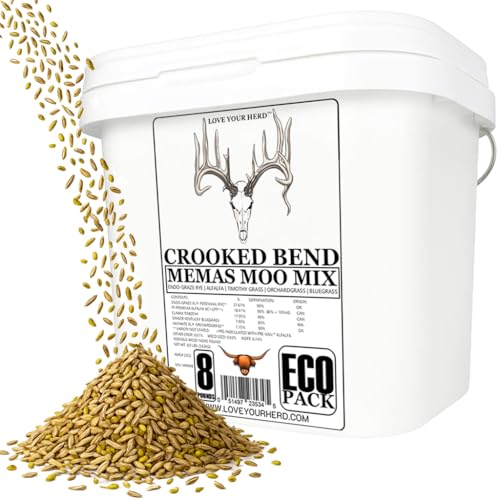 Crooked Bend Memas Moo Mix, 8LB EcoPack, Farm Pasture Seed Blend for Horse, Cattle, Pig, Goat, Chicken, Duck, Sheep & Livestock, Grow Alfalfa & Perennial Grasses Fields, Graze Resistant, Cold Tolerant - size: 8 pounds