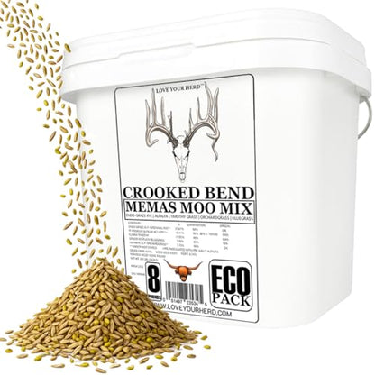 Crooked Bend Memas Moo Mix, 8LB EcoPack, Farm Pasture Seed Blend for Horse, Cattle, Pig, Goat, Chicken, Duck, Sheep & Livestock, Grow Alfalfa & Perennial Grasses Fields, Graze Resistant, Cold Tolerant - size: 8 pounds