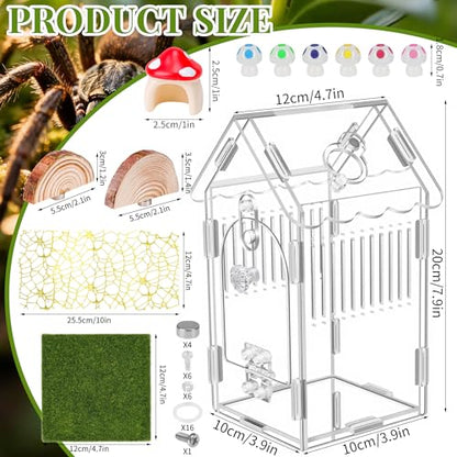 Hysagtek Jumping Spider Enclosure - Acrylic Arboreal Tarantula Enclosure Small Reptile Terrarium with Magnetic Door, Clear Jumping Spider Enclosure Accessories