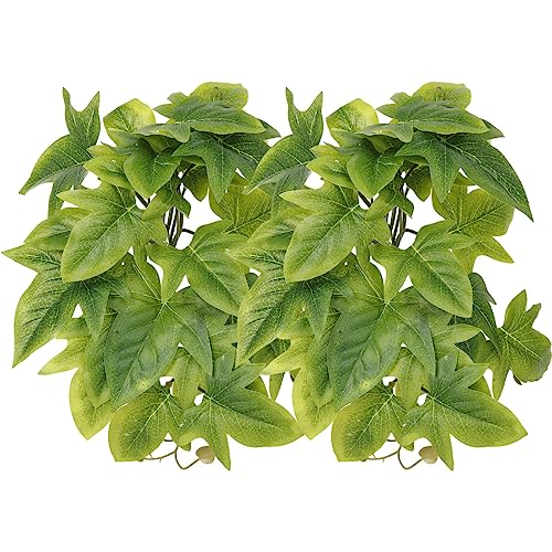 2Pack Reptile Fake Plants for Terrarium, Snake Tank Accessories, Habitat Decor Artificial Hanging Plants with Suction Cup - Fake Sweet Potato Vine - color: C-fake Sweet Potato Vine