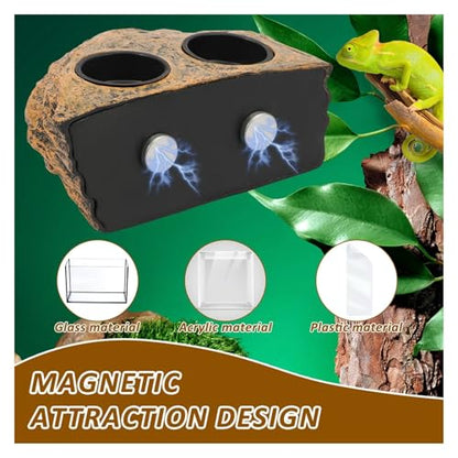 Magnetic Reptile Feeder Ledge Reptile Food Water Dish with 2 Bowl Gecko Lizards Tree Frogs Chameleons Tank Feeder Ledge