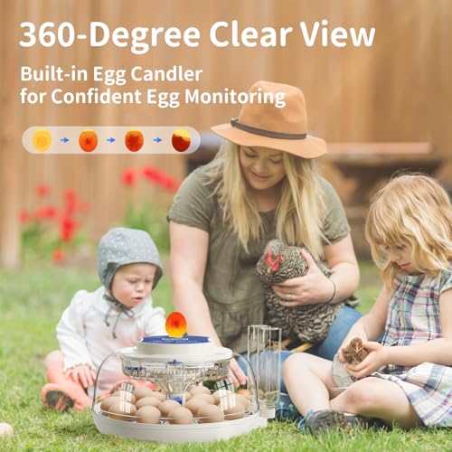 18 Egg Incubators for Hatching Eggs, Incubation Day Display, 2 Egg Trays, Automatic Egg Turning, Built-in Egg Candler, Auto Refill, Adjustable Air Vent, for Chicken, Quail, Duck, Turkey & Goose Eggs - size: 18 Eggs