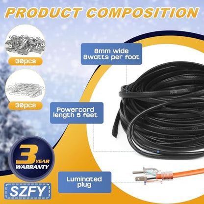 3FT~200FT Heat Tape for Water Pipes, -40°F Deicing Cable,Pipe Heat Cables for Roof,Gutter，Farm，Freeze Protetion Heating Wires, Heated Water Hose,Plumbing Fixtures,120V 5W/FT (120FT) - size: 120FT