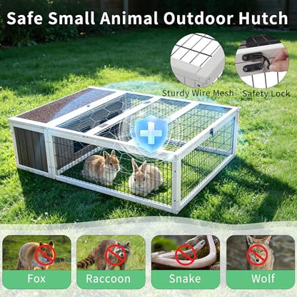 Tortoise House Habitat Wooden with Cover, Chicken Coop with Run Rabbit Hutch Small Animal Hutch Enclosure Indoor/Outdoor-Grey + White Trim - color: Grey&White Trim-2