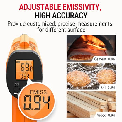 TempPro Temperature Gun, Infrared Thermometer Gun with Laser, Laser Thermometer Gun -58-1022 ℉, Meat Thermometer Digital with Super Long Probe, Food Thermometer for Cooking, Gift for Dad Him Husband