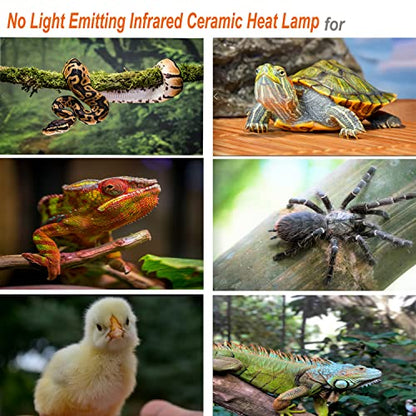 150W 2-Pack Ceramic Heat Lamp Bulb Infrared Reptile for Pet Coop Lizard Snake Turtle Aquarium No Light No Harm Emitted