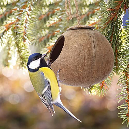 Skylety 3 Pcs Coconut Bird Nest Hut Hanging Bird House Coconut Hide with 6.9 Feet Fake Vines Coconut Fiber Shell Small Bird Cage Accessories for Parrot Parakeet Canary Reptile Crested Gecko Hamster
