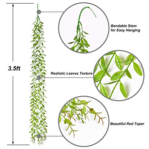 Lvydec 12pcs Artificial Vines Fake Greenery Garland Willow Leaves with Total 60 Stems Hanging for Wedding Party Backdrop Wall Decoration