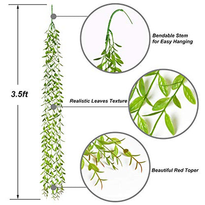 Lvydec 12pcs Artificial Vines Fake Greenery Garland Willow Leaves with Total 60 Stems Hanging for Wedding Party Backdrop Wall Decoration