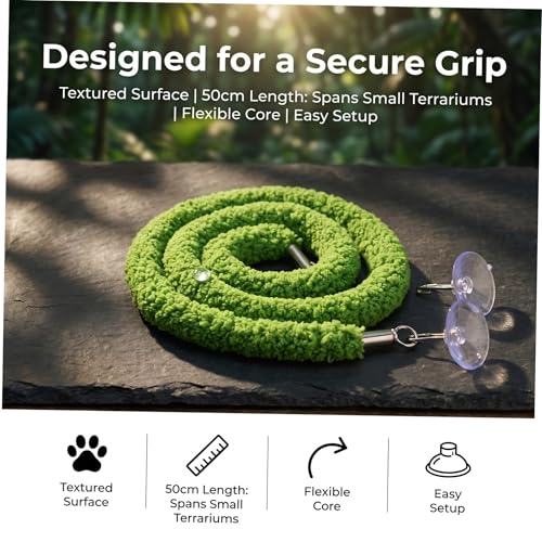 Reptile Climbing Vines for Terrarium with Suction Cup Hook Realistic Green Plush Moss Rope for Habitat Decoration, Enhanced Grip Surface, Flexible Rope for Jumping Spiders