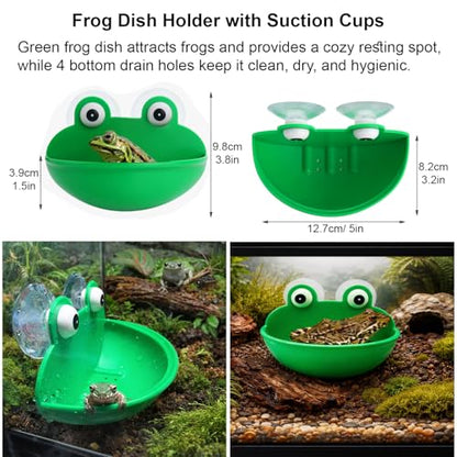 13Pcs Frogs Tank Accessories Set - Tree Frog Habitat Kit - Toad Terrarium Accessories with Hideout, Water Dish, Feeding Dish & Decorative Plants | Frog Tank Accessories for Tree Frog Terrarium
