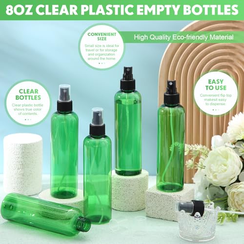 Eccliy 32 Pcs 8 oz Spray Bottles Fine Mist Cleaning Bottles Clear Empty Plastic Travel Sprayer Refillable Sprayer with Cap for Cleaning Solutions Oils Travel Perfumes(Green,Clear) - color: Green, style: Clear