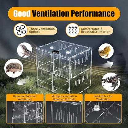 Reptile Terrariums, 4 Grids Acrylic Reptile Tank, Habitat Terrarium Enclosure for Small Ground Dwelling Reptiles, Amphibians, Spiders & Other Invertebrates