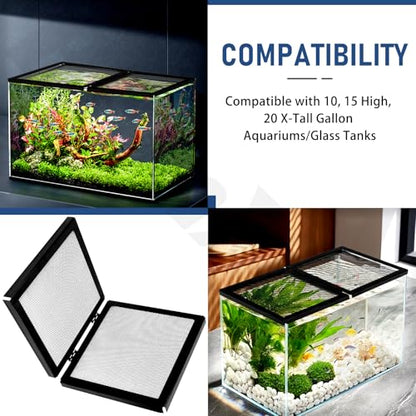 Screen Cover with Hinged Door Compatible with 10, 15 High, 20 X-Tall Gallon Aquariums/Terra Terrarium & Other Glass Tanks - Reduce The Risk of Pet Escape, Ensure Smooth Ventilation
