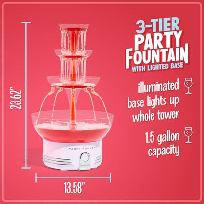 Nostalgia Countertop Retro Lighted Party Beverage Fountain – 1.5 Gallon Capacity, 3-Tiered Cascading Tower with LED Base - Perfect for Punch, Juice, Wine, Champagne & More - style: Lighted Party Fountain White