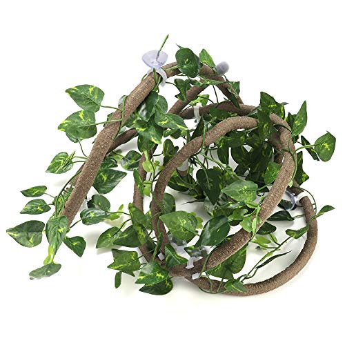 Reptile Climbing Branch | Flexible Jungle Vines 9.84ft | Bendable Rattan with Suction Cups | 3 Vines for Lizards/Chameleons/Tree Amphibians | Safe PU Material