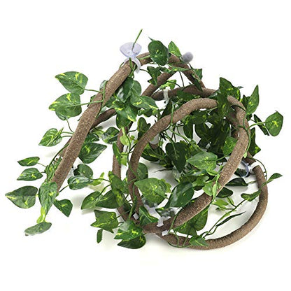 Reptile Climbing Branch | Flexible Jungle Vines 9.84ft | Bendable Rattan with Suction Cups | 3 Vines for Lizards/Chameleons/Tree Amphibians | Safe PU Material
