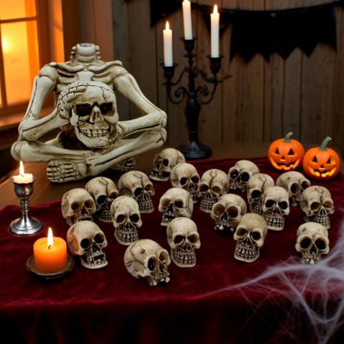 40 Pcs Halloween Mini Skulls Miniature Skeleton Heads Decoration, Tiny Resin Skulls Heads Figurine for Halloween Decoration Crafts Party Favor