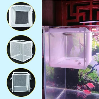 MY MIRONEY 6.3" x 5.63" x 6.22" Fish Incubator Mesh Box Aquarium Breeder Box White Nylon Mesh Juvenile Fish Separation Net Fry Hatchery with Suction Cups Pack of 2 - style: 6.3" x 5.63" x 6.22"; White; without Divider