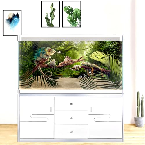 24X16 Inches Reptile Habitat Tank Background, Tropical Forest Stream Terrarium Background Decor, Foggy Rainforest Durable Polyester Background with 8 EVA Double-Sided Tapes - color: green-01, size: 24X16in/60X40cm