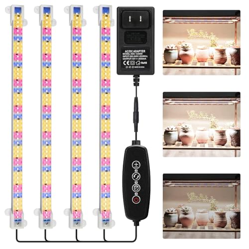 Mosthink Grow Lights Full Spectrum, LED Grow Lights Strips for Indoor Plants,Plant Lights with Auto On Off Timer 3 6 12H,5500K Dimmable Plant Growing Lamp with 204 White Red Blue LEDs, 4 Packs in 1 - color: Mix, size: 4 Packs